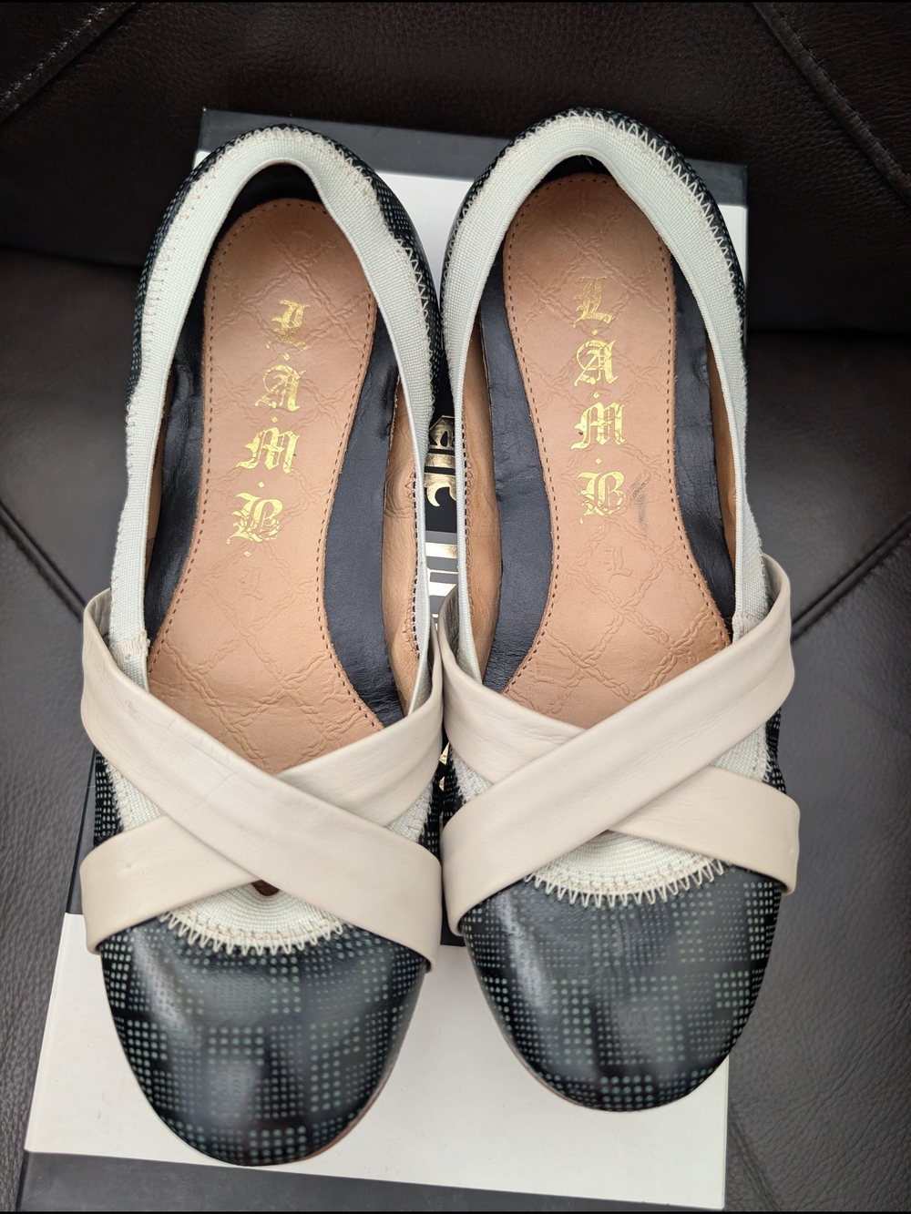 L.A.M.B. Women's "Tippy" Flats in Black and Cream